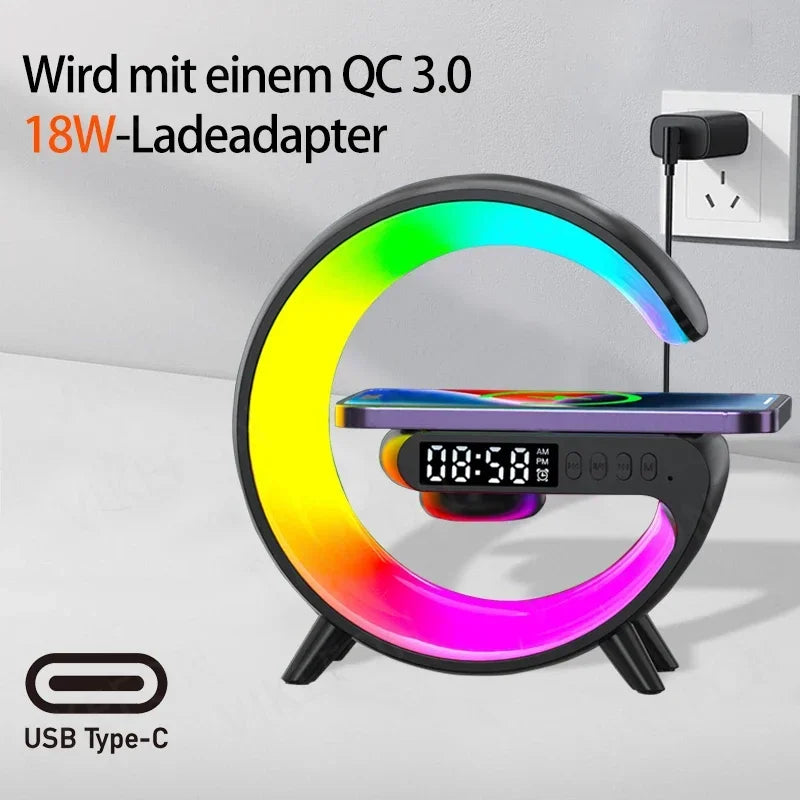 Bluetooth Speaker Atmosphere Light Wireless Charger Christmas Gift RGB Night Wake Up Handsfree Call Phone Fast Charging Station