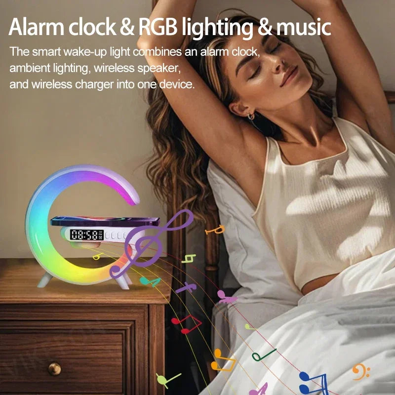 Bluetooth Speaker Atmosphere Light Wireless Charger Christmas Gift RGB Night Wake Up Handsfree Call Phone Fast Charging Station