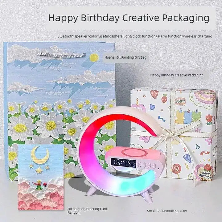 Bluetooth Speaker Atmosphere Light Wireless Charger Christmas Gift RGB Night Wake Up Handsfree Call Phone Fast Charging Station