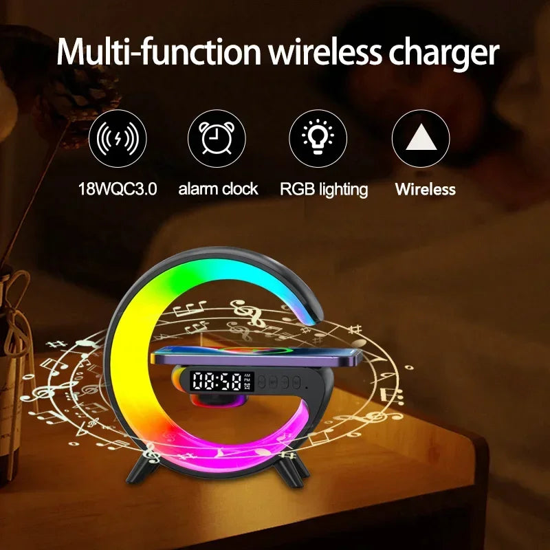 Bluetooth Speaker Atmosphere Light Wireless Charger Christmas Gift RGB Night Wake Up Handsfree Call Phone Fast Charging Station